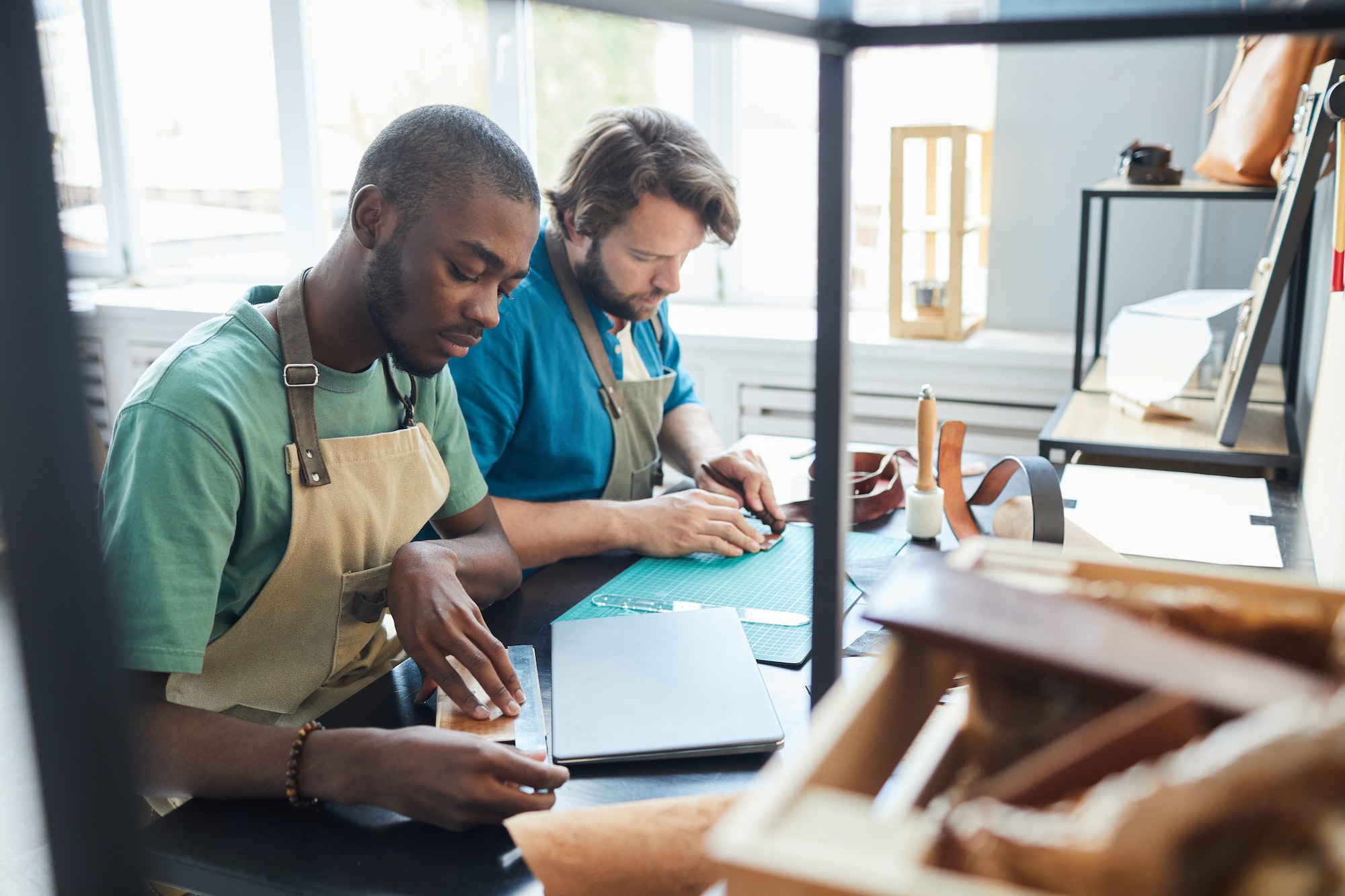 People Working in Artisan Leather Manufactory